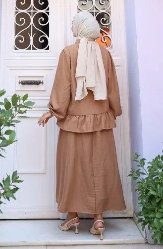 Ensemble Deux Pièces Tunique Et Jupe à Volants 0146-06 Café Au Lait 0146-06