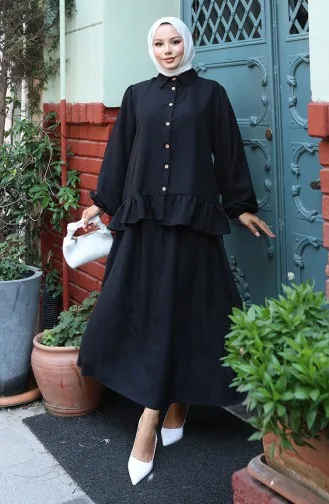 Ruffle Tuniekrok Tweedelig Set 0146A-01 Zwart 0146A-01