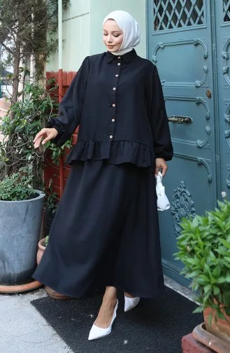 Ruffle Tuniekrok Tweedelig Set 0146A-01 Zwart 0146A-01