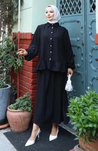 Ruffle Tuniekrok Tweedelig Set 0146A-01 Zwart 0146A-01