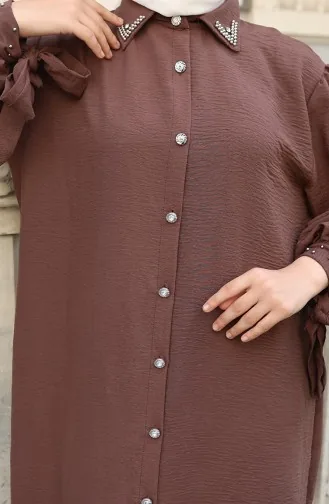 Ensemble Deux Pièces Tunique Et Pantalon Boutonnés En Tissu Aerobin 2147-01 Marron 2147-01