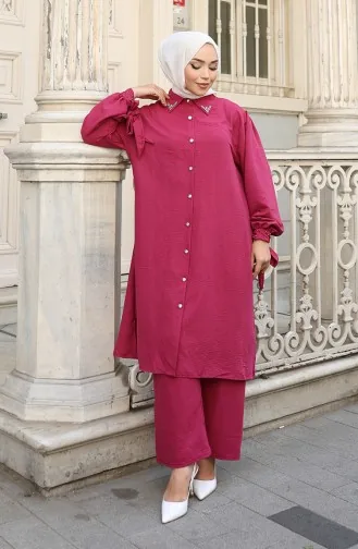 Aerobin Stoffen Tuniek Met Knopen Tweedelig Pak 2147-02 Fuchsia 2147-02