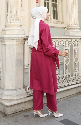 Aerobin Stoffen Tuniek Met Knopen Tweedelig Pak 2147-02 Fuchsia 2147-02