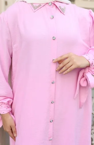 Aerobin Stoff Geknöpfte Tunika Hose Zweiteiliger Anzug 2147-03 Rosa 2147-03