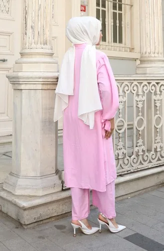 Aerobin Stoff Geknöpfte Tunika Hose Zweiteiliger Anzug 2147-03 Rosa 2147-03