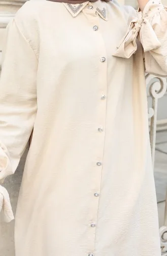 Ensemble Deux Pièces Tunique Et Pantalon Boutonnés En Tissu Aerobin 2147-04 Beige 2147-04