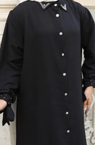 Aerobin Stoff Geknöpfte Tunika Hose Zweiteiliger Anzug 2147-05 Schwarz 2147-05