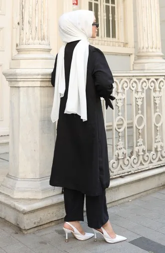 Aerobin Stoff Geknöpfte Tunika Hose Zweiteiliger Anzug 2147-05 Schwarz 2147-05