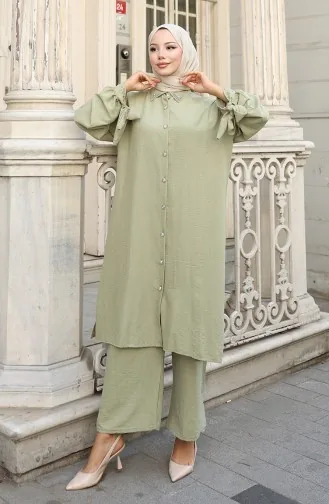 Aerobin Stoffen Tuniek Met Knopen Tweedelig Pak 2147-06 Khaki 2147-06