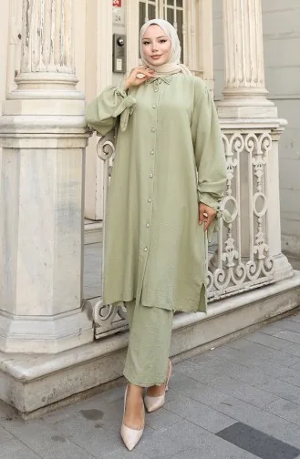 Aerobin Stoffen Tuniek Met Knopen Tweedelig Pak 2147-06 Khaki 2147-06