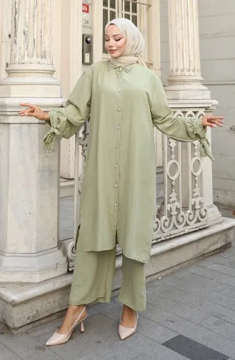 Aerobin Stoffen Tuniek Met Knopen Tweedelig Pak 2147-06 Khaki 2147-06