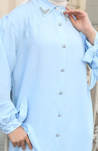 Ensemble Deux Pièces Tunique Et Pantalon Boutonnés En Tissu Aerobin 2147-07 Bleu Bébé 2147-07