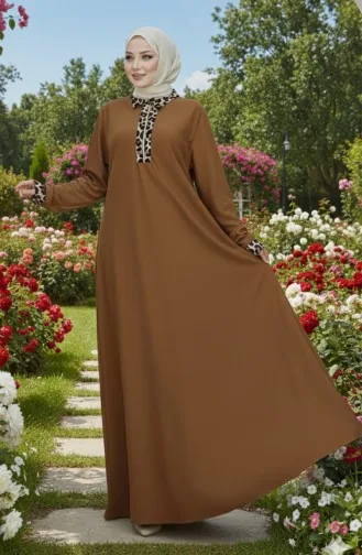 Robe à Imprimé Léopard 0119-03 Tan 0119-03