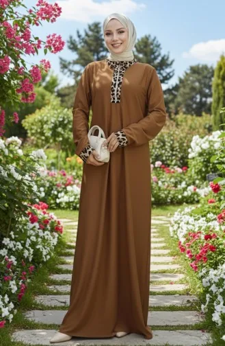 Robe à Imprimé Léopard 0119-03 Tan 0119-03