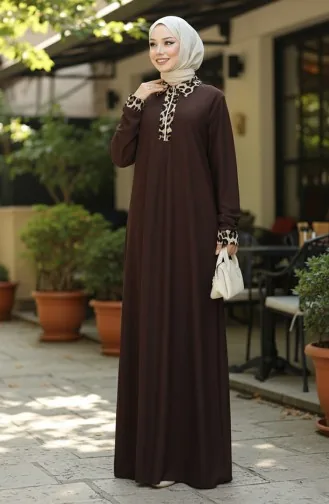 Leopar Desenli Elbise 0119-04 Kahverengi