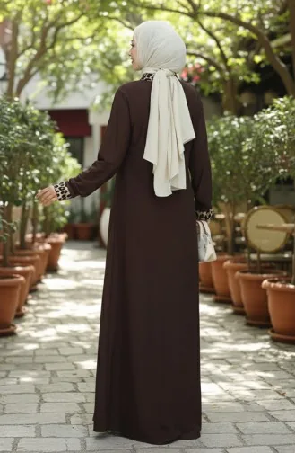 Leopar Desenli Elbise 0119-04 Kahverengi