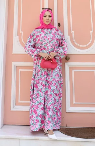 Gemustertes Kleid Mit Halben Knöpfen 2148-01 Staubrosa 2148-01