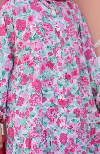 Gemustertes Kleid Mit Halben Knöpfen 2148-01 Staubrosa 2148-01