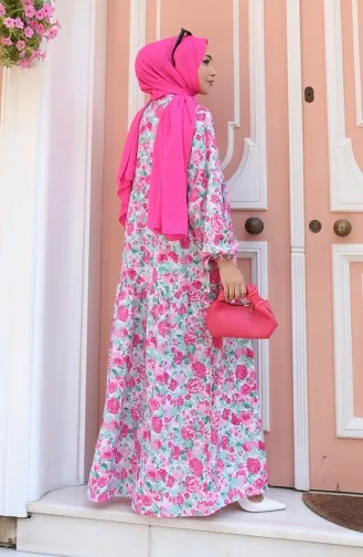 Gemustertes Kleid Mit Halben Knöpfen 2148-01 Staubrosa 2148-01