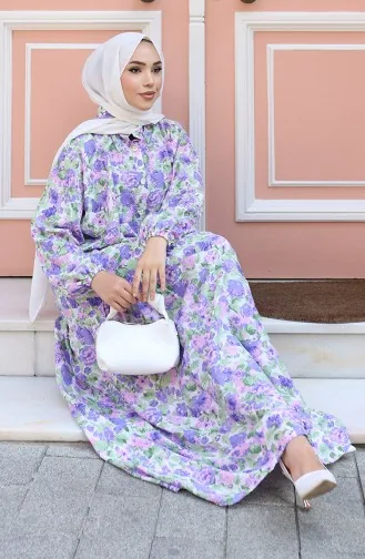 Halfgeknoopte Jurk Met Patroon 2148-02 Lila 2148-02