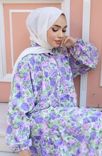 Halfgeknoopte Jurk Met Patroon 2148-02 Lila 2148-02