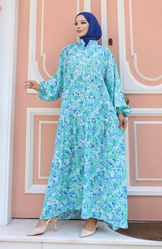 Robe à Motifs à Demi-bouton 2148-03 Vert 2148-03