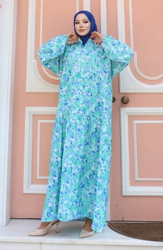 Robe à Motifs à Demi-bouton 2148-03 Vert 2148-03