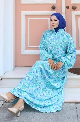 Robe à Motifs à Demi-bouton 2148-03 Vert 2148-03