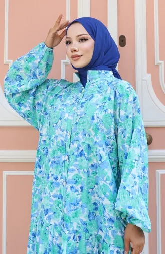 Robe à Motifs à Demi-bouton 2148-03 Vert 2148-03