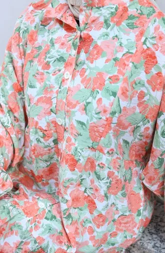 Yarım Düğmeli Desenli Elbise 2148-04 Oranj