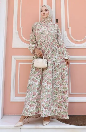 فستان منقوش بأزرار نصفية 2148-05 بني 2148-05