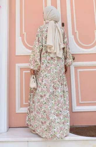 فستان منقوش بأزرار نصفية 2148-05 بني 2148-05