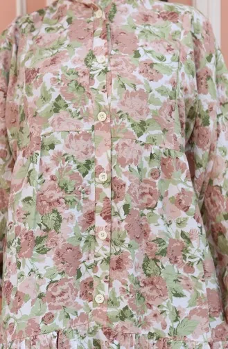 فستان منقوش بأزرار نصفية 2148-05 بني 2148-05