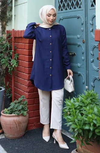 Buttoned Tunic 0147-05 Navy Blue 0147-05