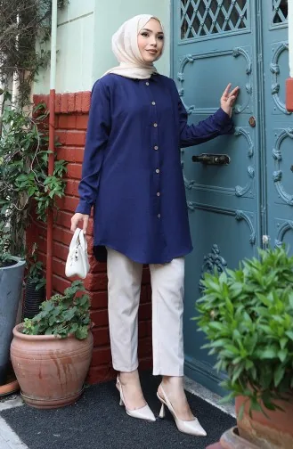 Buttoned Tunic 0147-05 Navy Blue 0147-05