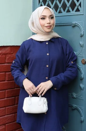 Buttoned Tunic 0147-05 Navy Blue 0147-05
