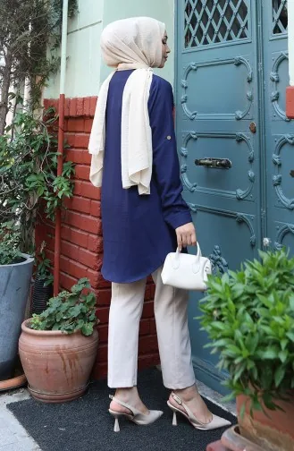 Buttoned Tunic 0147-05 Navy Blue 0147-05