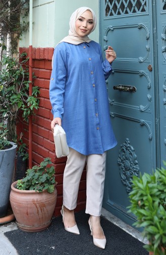 Düğmeli Tunik 0147-06 İndigo