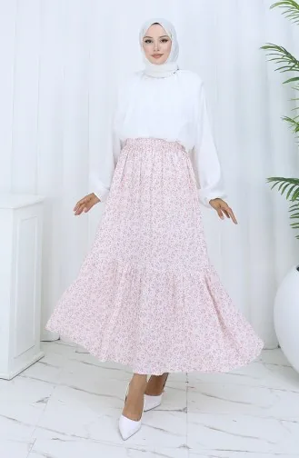 تنورة بخصر مطاطي 0144-01 وردية مغبرة 0144-01