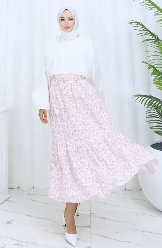 تنورة بخصر مطاطي 0144-01 وردية مغبرة 0144-01