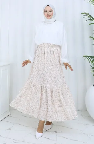 تنورة بخصر مطاطي 0144-03 بيج 0144-03