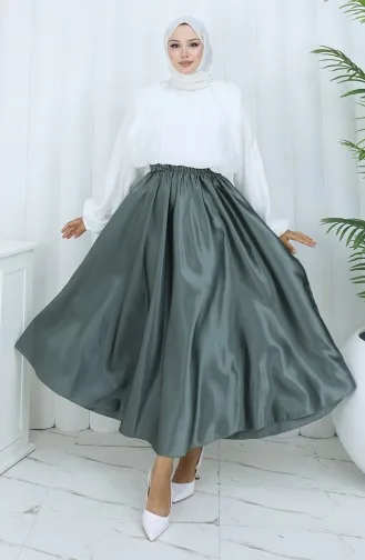 Jupe En Satin à Taille élastique 0148-01 Vert Moisissure 0148-01