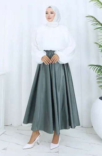 Jupe En Satin à Taille élastique 0148-01 Vert Moisissure 0148-01