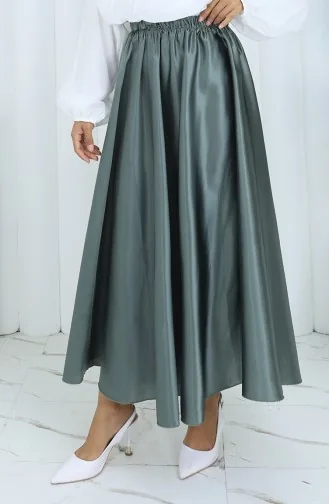 Jupe En Satin à Taille élastique 0148-01 Vert Moisissure 0148-01