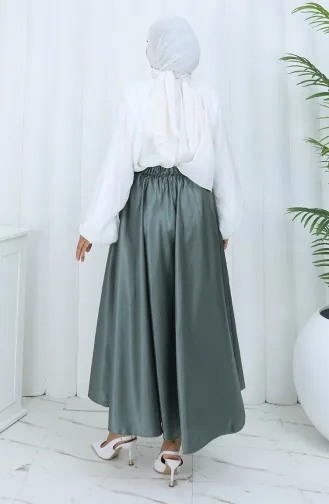 Jupe En Satin à Taille élastique 0148-01 Vert Moisissure 0148-01