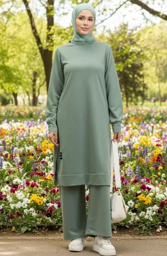 İki İp Tunik Pantolon İkili Takım 0044-32 Çağla Yeşili