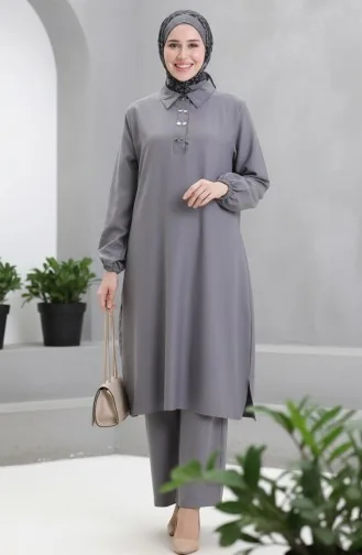 Shirt Collar Tunic Trousers Two Piece Suit 0123-02 Dark Gray 0123-02