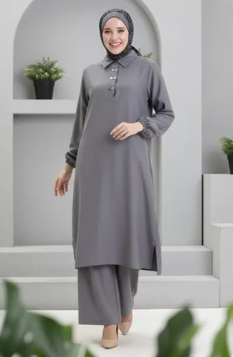 Shirt Collar Tunic Trousers Two Piece Suit 0123-02 Dark Gray 0123-02