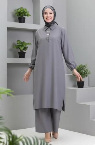 Shirt Collar Tunic Trousers Two Piece Suit 0123-02 Dark Gray 0123-02