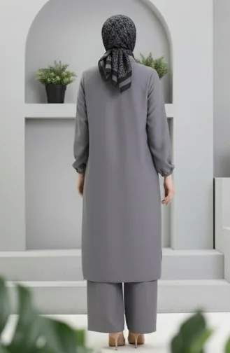 Shirt Collar Tunic Trousers Two Piece Suit 0123-02 Dark Gray 0123-02